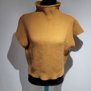 En Saison Women's Ribbed Cap Sleeve Chunky Knit Sweater Small Mustard Boxy Comfy